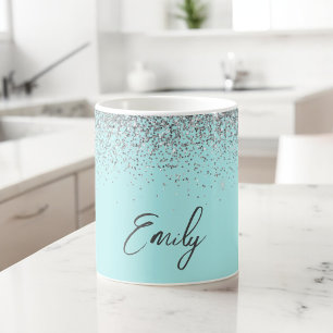 Girly Aqua Blau Türkis Glitter Funkeln Kaffeetasse