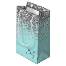 Girly Aqua Blue Silver Glitzer Monogram