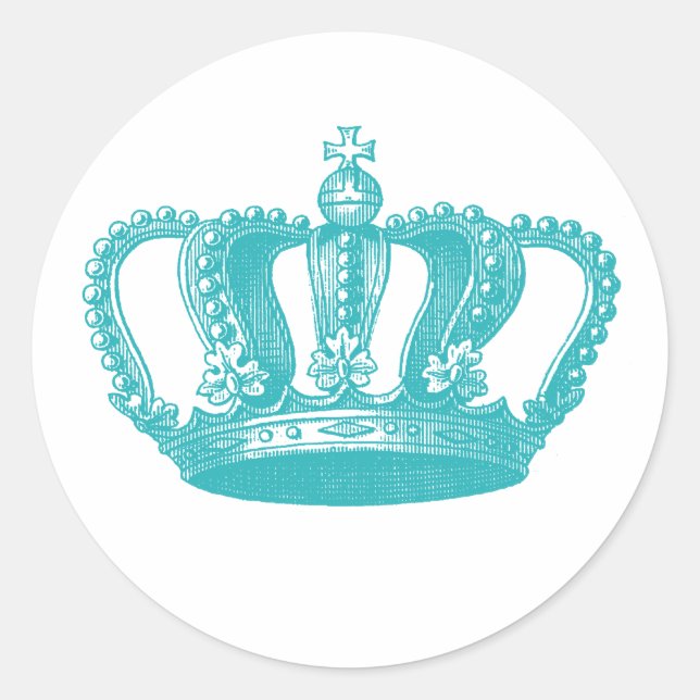 Girly Aqua Blue Vintag Crown Runder Aufkleber (Vorderseite)