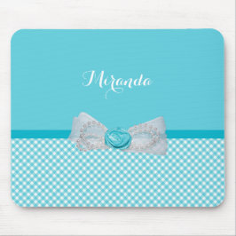 Girly Aqua-Gingham-niedlicher Perlen-Rosen-Bogen Mousepad