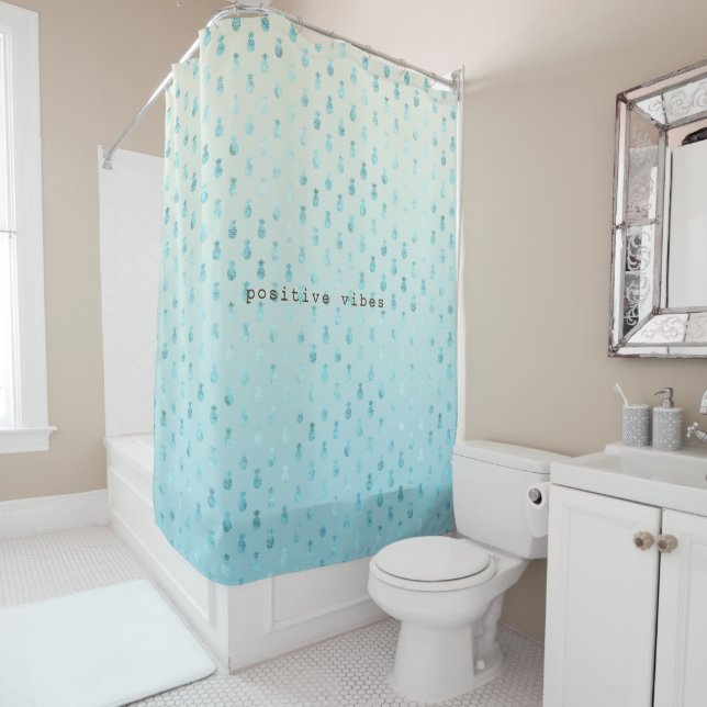 Girly Aqua Glam Tropical Pineapples Ombre Duschvorhang (Beispiel)