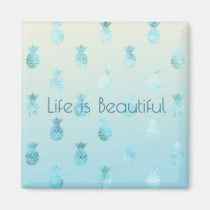 Girly Aqua Glam Tropical Pineapples Ombre Magnet