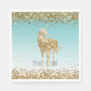 Girly Aqua Gold Confetti Glitzer Unicorn Serviette