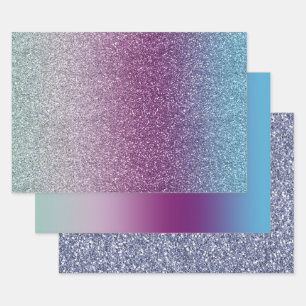 Girly Aqua Lila Minze Pink Glitzer ombre Geschenkpapier Set