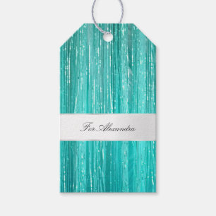 Girly Aqua Mint Glam Glitzy Tinsel Streifen Geschenkanhänger
