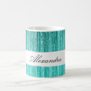 Girly Aqua Mint Glam Glitzy Tinsel Streifen Kaffeetasse
