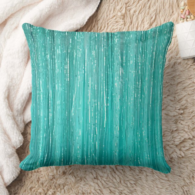 Girly Aqua Mint Glam Glitzy Tinsel Streifen Kissen (Decke)