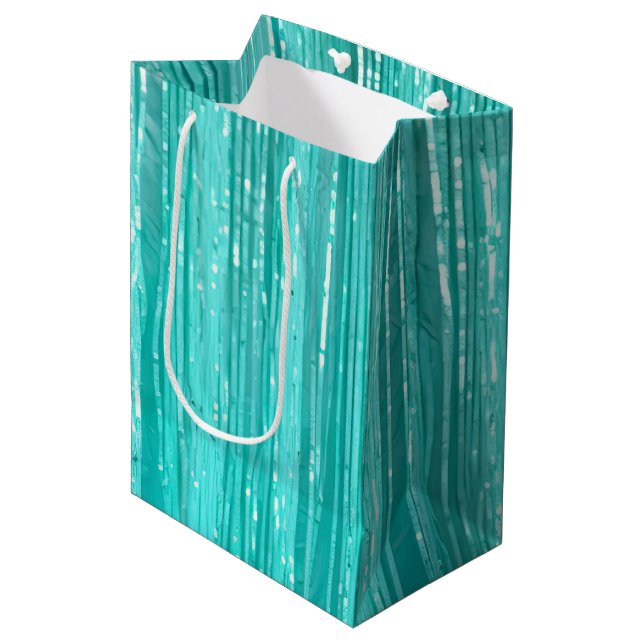 Girly Aqua Mint Glam Tinsel Streifen Mittlere Geschenktüte (Vorderseite Schrägansicht)