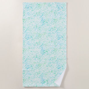 Girly Aqua Mint Wasserfarbe Weißer Leopard Strandtuch