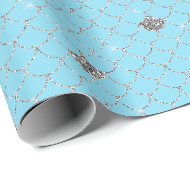 Girly Aqua Silver Glitzer Sparkle Meerjungfrau Geschenkpapier (Rolleneckpunkt)
