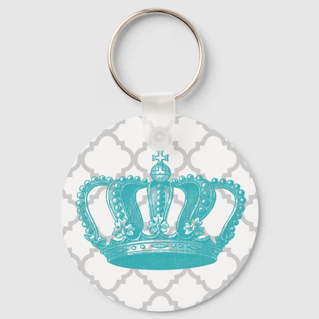 GIRLY AQUA VINTAG CROWN GRAY QUATREFOIL PATTERN SCHLÜSSELANHÄNGER (Vorderseite)