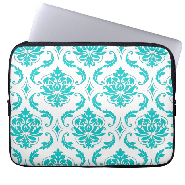 Girly Aqua-Vintages Damast-Muster Laptopschutzhülle (Vorderseite)