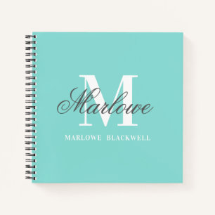 Girly Aquamarin Blue Gray Monogram Calligraphy Notizbuch