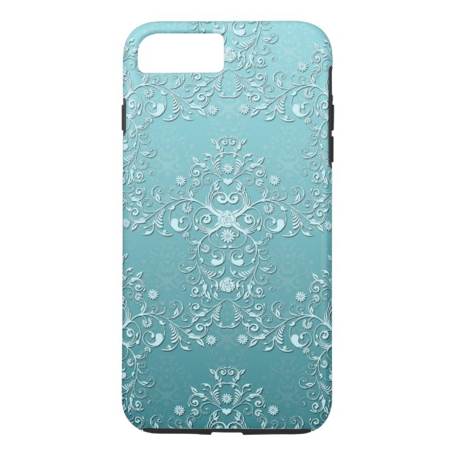 Girly Aquamarin Damask Aqua iPhone 7 Gehäuse Case-Mate iPhone Hülle (Rückseite)