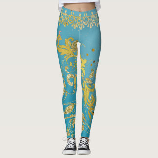Girly Aquamarin Glitzer Gold Ombre Blue Leggings