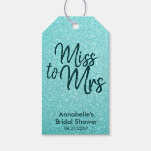 Girly Aquamarin Green Glitzer Miss an Mrs. Brautpa Geschenkanhänger