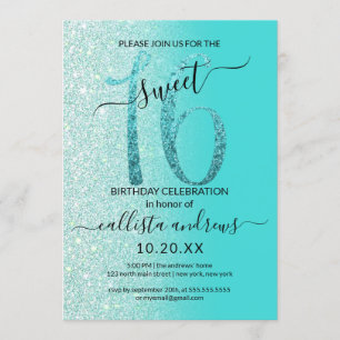 Girly Aquamarin Mint Green Glitzer Ombre Sweet 16 Einladung