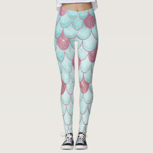 Girly Aquamarin Pink Glitzer Wasserfarbe Meerjungf Leggings