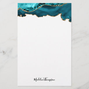 Girly Aquamarin Velvet Agate Geode Script Typograf Briefpapier