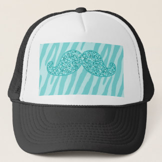 GIRLY AQUAMARINE GLITZER-SCHNURRBARTzebra-STREIFEN Truckerkappe