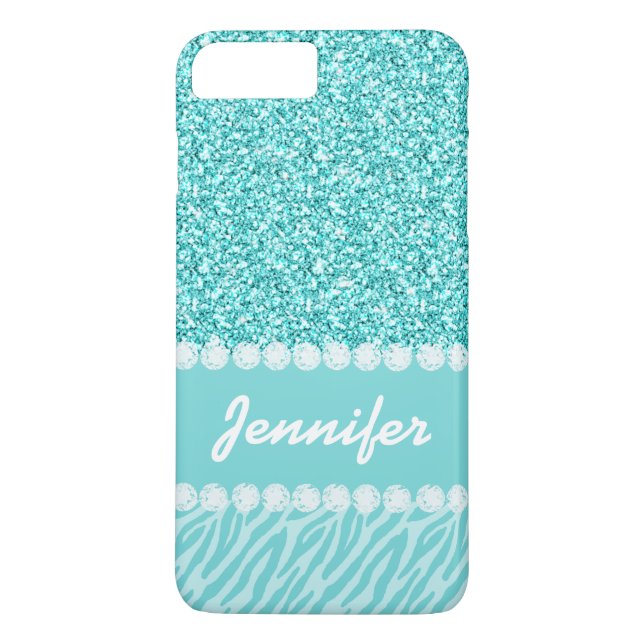 Girly, aquamariner Glitzer, Zebra Stripes Case-Mate iPhone Hülle (Rückseite)