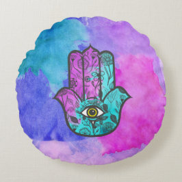 Girly Aquarell-Blumendruck Hamsa Hand von Fatima Rundes Kissen
