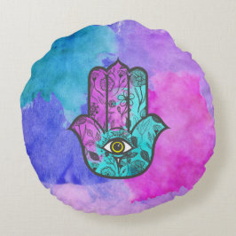 Girly Aquarell-Blumendruck Hamsa Hand von Fatima Rundes Kissen