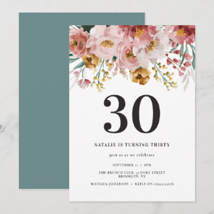 Girly Aquarellblume 30. Geburtstag pink blau