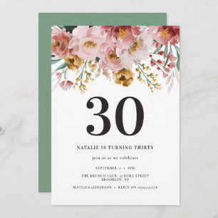 Girly Aquarellblume 30. Geburtstag pink blau