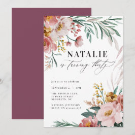 Girly Aquarellblume 30. Geburtstag pink blau