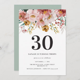 Girly Aquarellblume 30. Geburtstag pink chic