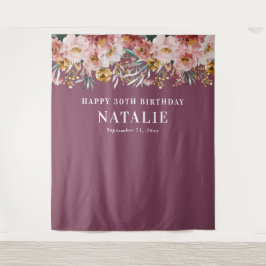 Girly Aquarellblume 30. Geburtstag pink chic ta Wandteppich