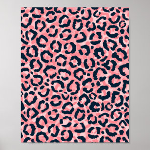 Girly Artsy Pink Blue Leopard Animal Print Poster