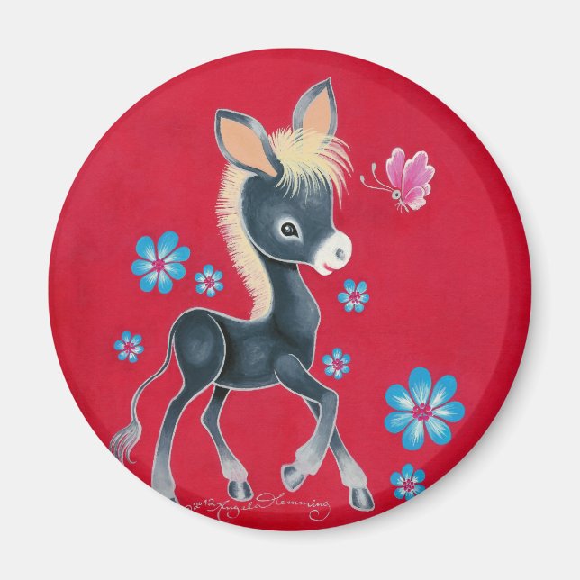 Girly-Baby-Donkey mit Blume Magnet (Vorne)