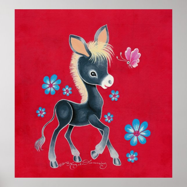 Girly-Baby-Donkey mit Blume Poster (Vorne)