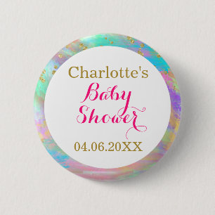 Girly Baby Shooter Colorful Unicorn Gold Glitzer Button