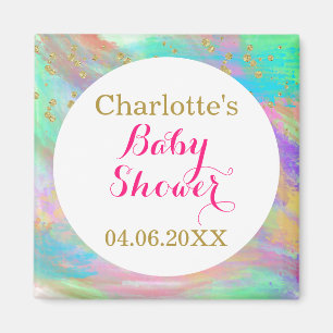 Girly Baby Shower Colorful Unicorful Gold Glitzer Magnet