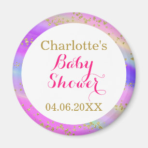 Girly Baby Shower Colorful Unicorful Gold Glitzer Magnet