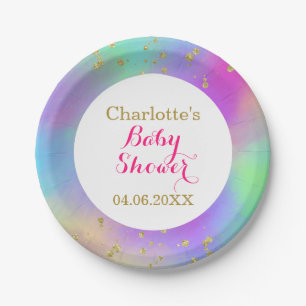 Girly Baby Shower Colorful Unicorful Gold Glitzer Pappteller