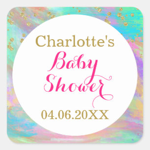 Girly Baby Shower Colorful Unicorful Gold Glitzer Quadratischer Aufkleber