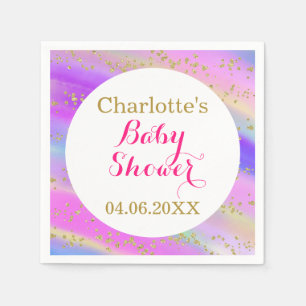 Girly Baby Shower Colorful Unicorful Gold Glitzer Serviette
