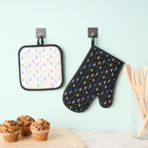 Girly Ballerina Dancer - Ballet Pattern Ofenhandschuh & Topflappen-Set
