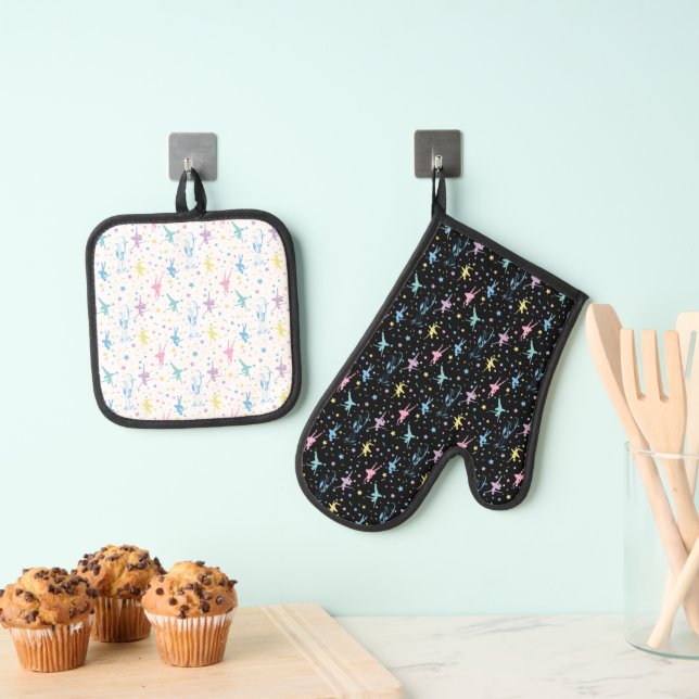 Girly Ballerina Dancer - Ballet Pattern Ofenhandschuh & Topflappen-Set (Insitu (Hängend))