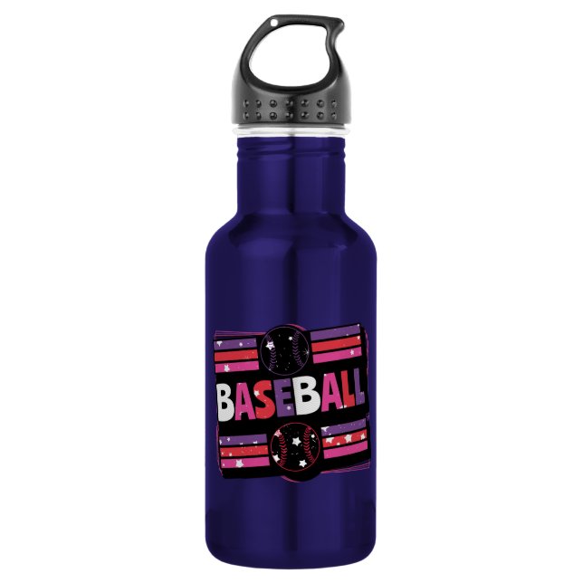 Girly Baseball Word Art Edelstahlflasche (Vorderseite)