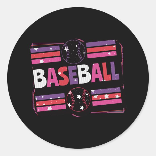 Girly Baseball Word Art Runder Aufkleber (Vorderseite)
