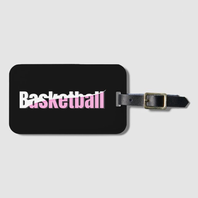Girly Basketball Player Pink Typografy Gepäckanhänger (Vorderseite (Horizontal))