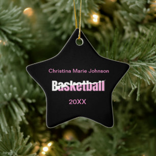 Girly Basketball Player Pink Typografy Keramik Ornament