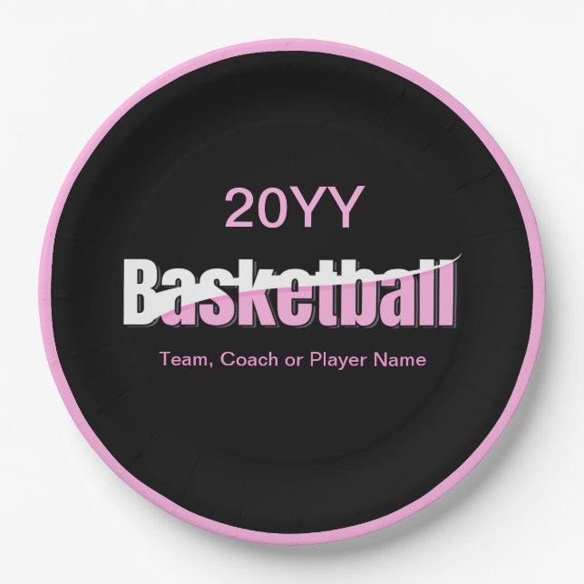 Girly Basketball Player Pink Typografy Pappteller (Vorderseite)