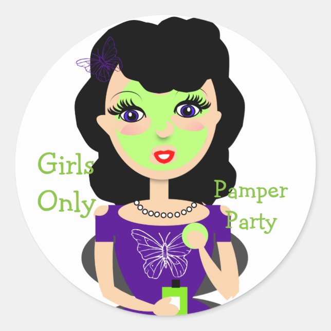 Girly Beauty Pamper Party Girls Nur Thema Runder Aufkleber (Vorderseite)