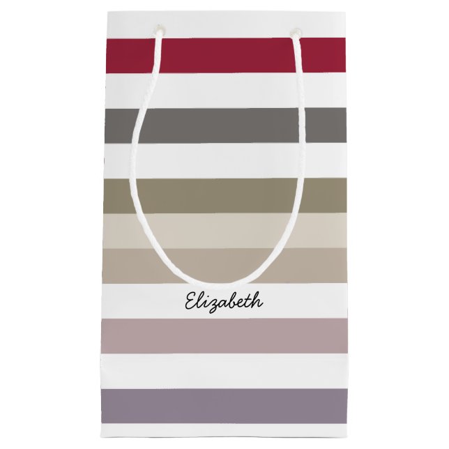 Girly Beige Große horizontale Streifen mit Namen Kleine Geschenktüte (Vorderseite)